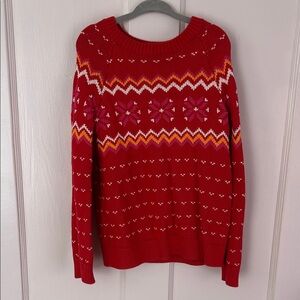 Primary Red Sweater with White and Yellow Patterns